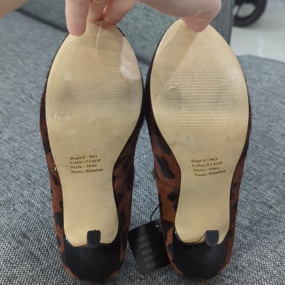 BAKERS Melina Leopard Print Cow Hair Fur Platform Heels Brown Black Wmns Sz 7.5 - Picture 8 of 8